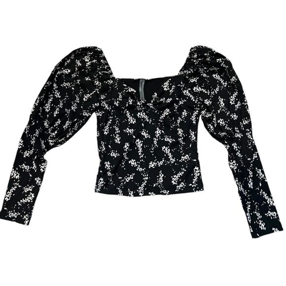 Anthropologie Sweetheart Neckline Black Motif floral Printed Crop Blouse - Picture 8 of 12